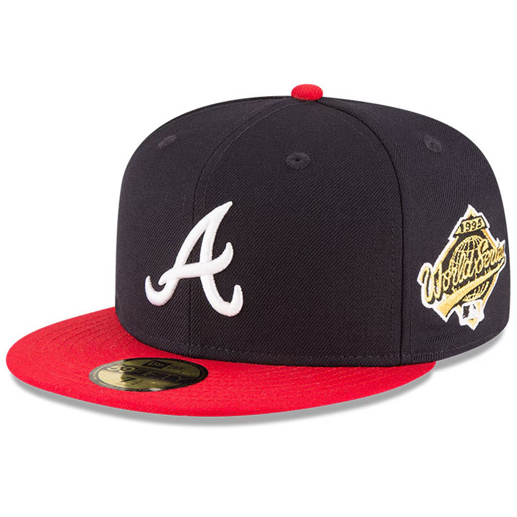 NAVY RED TOP + ATLANTA BRAVES NEW ERA 1995 WORLD SERIES WOOL 59FIFTY FITTED HAT