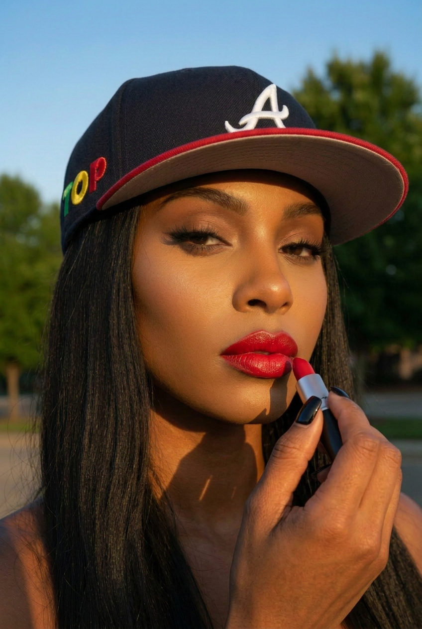 ATLANTA MODEL WITH CLOSED RED LIPS