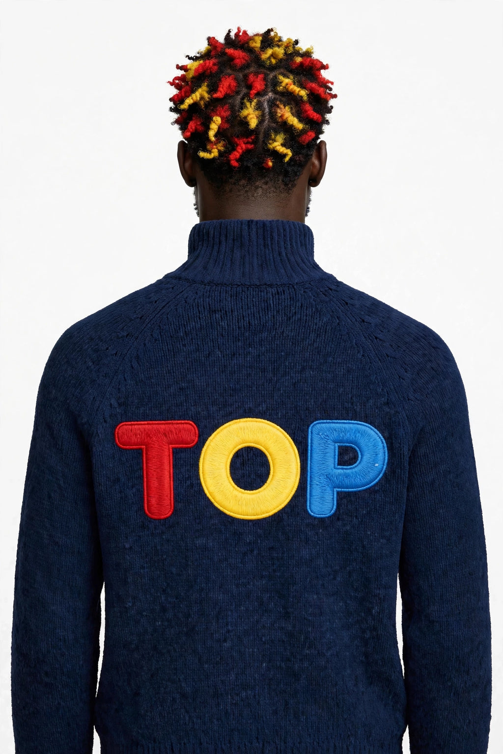 RELAXED-FIT NAVY CHENILLE CARDIGAN WITH ZIPPER