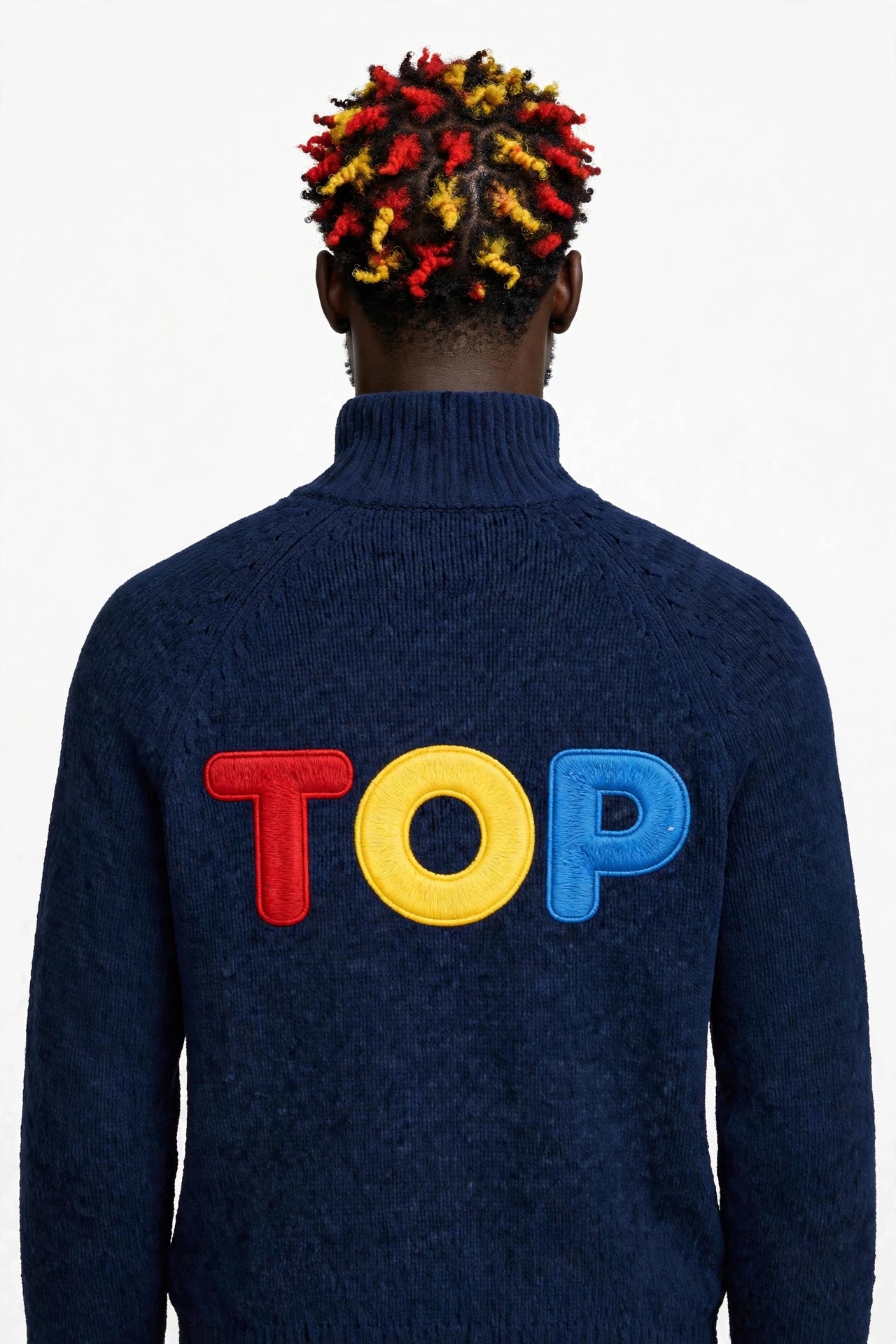 RELAXED-FIT NAVY CHENILLE CARDIGAN WITH ZIPPER