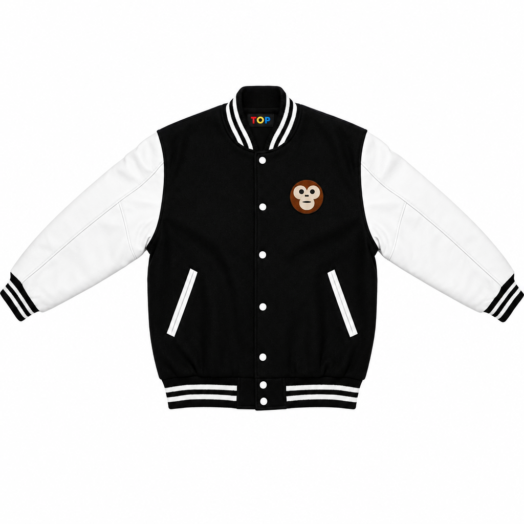 Black White Varsity Front Flat Lay