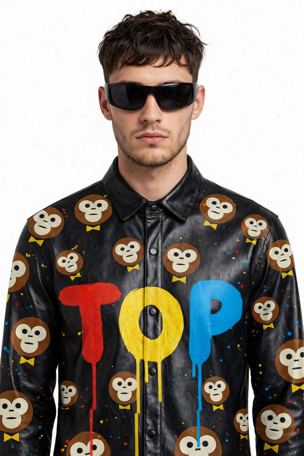 BLACK TOP COLORS LEATHER COATED OVERSHIRT