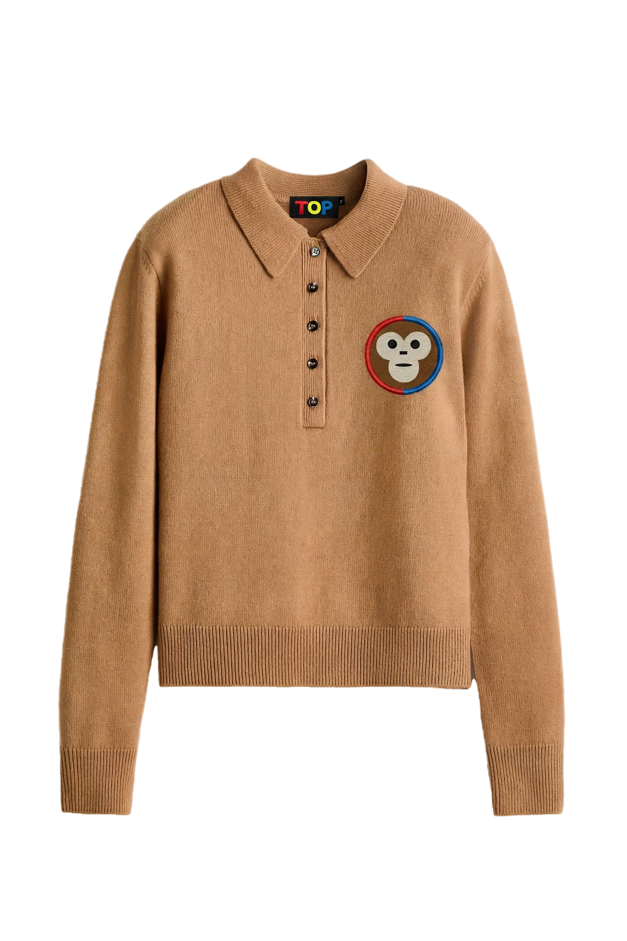 DARK BEIGE SHOULDER PAD POLO SWEATER