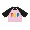COLOR BLOCK RAGLAN PINK WITH BLACK CROP TOP T-SHIRT