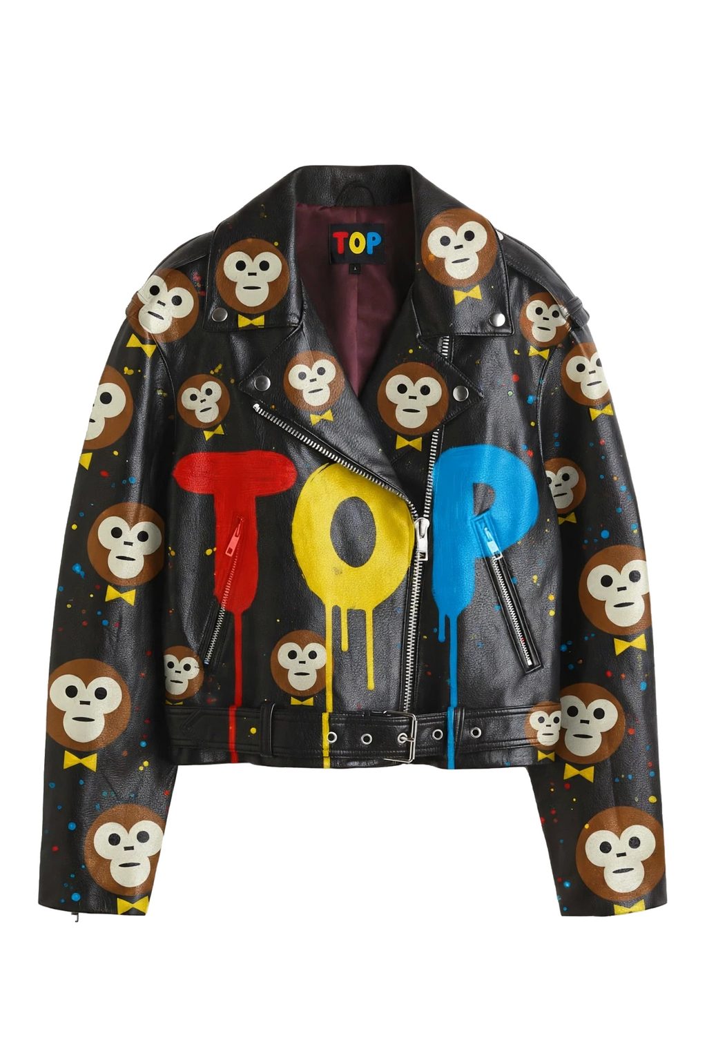 BLACK COATED TOP COLORS DRIP BIKER JACKET