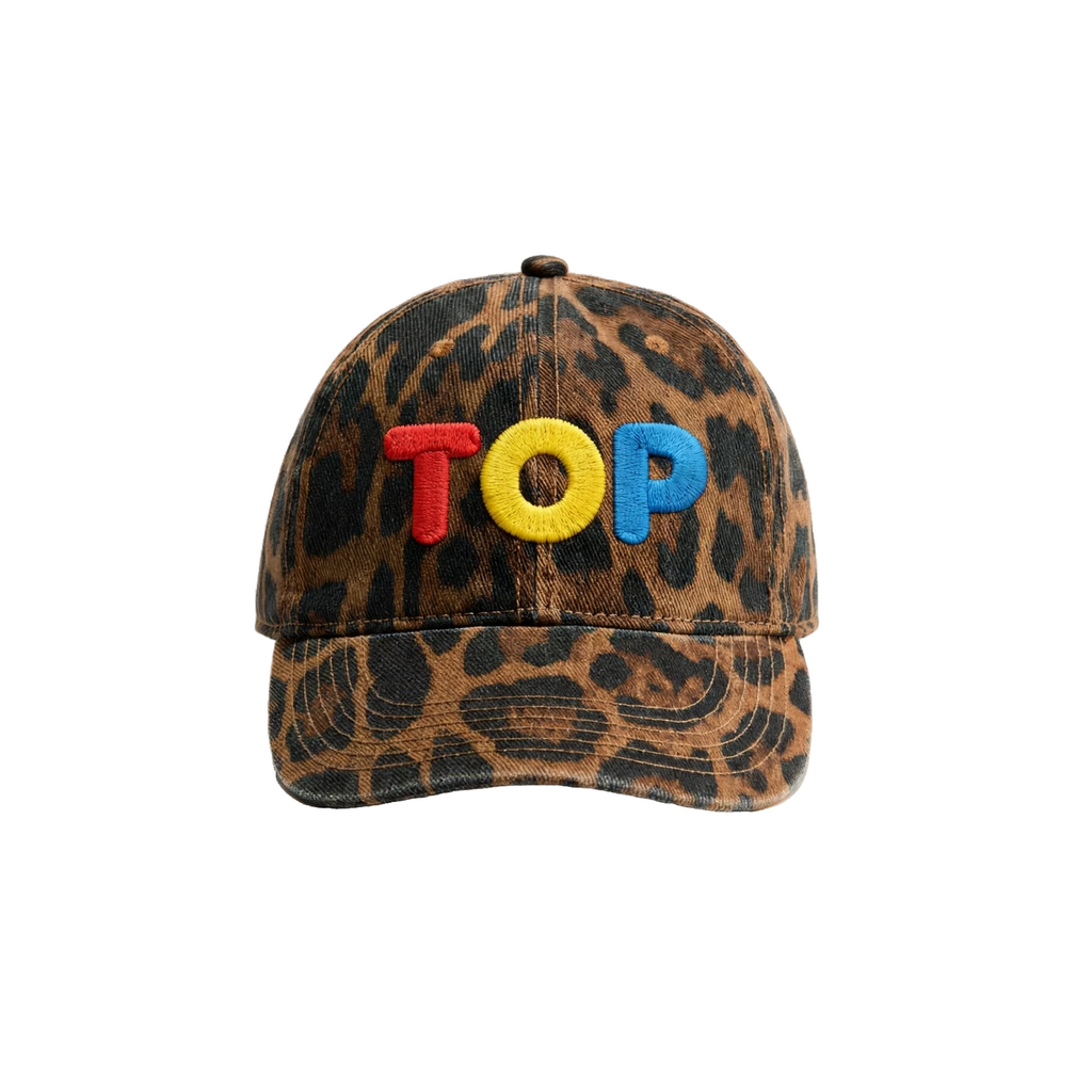 BROWN LEOPARD COLORS TOP WASHED-LOOK TWILL BASEBALL CAP