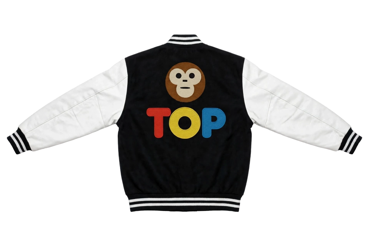 BLACK WOOL WHITE LEATHER TOP VARSITY JACKET