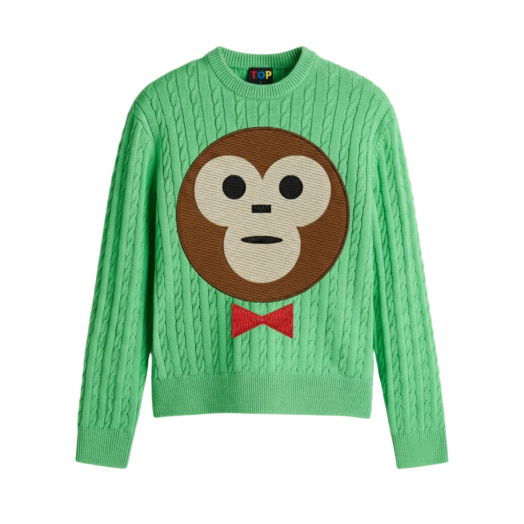 GREEN REGULAR FIT CABLE KNIT SWEATER
