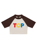 COLOR BLOCK RAGLAN APRICOT WITH COFFEE CROP TOP T-SHIRT