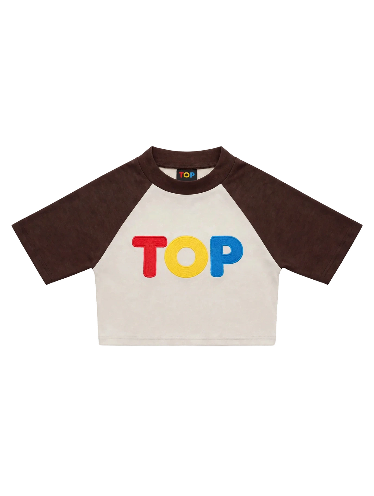 COLOR BLOCK RAGLAN APRICOT WITH COFFEE CROP TOP T-SHIRT