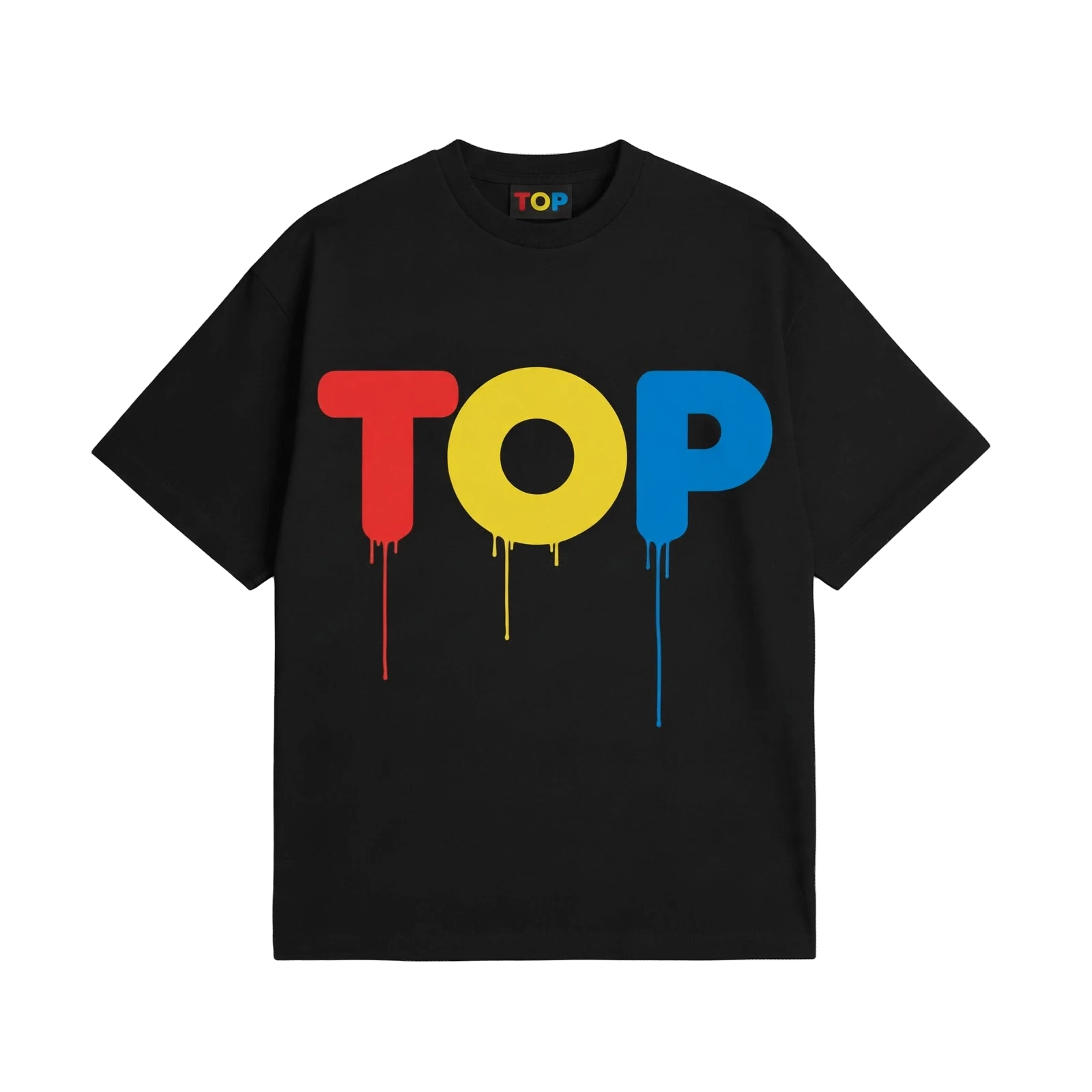 TOP COLORS BLACK OVERSIZED DRIP T-SHIRT