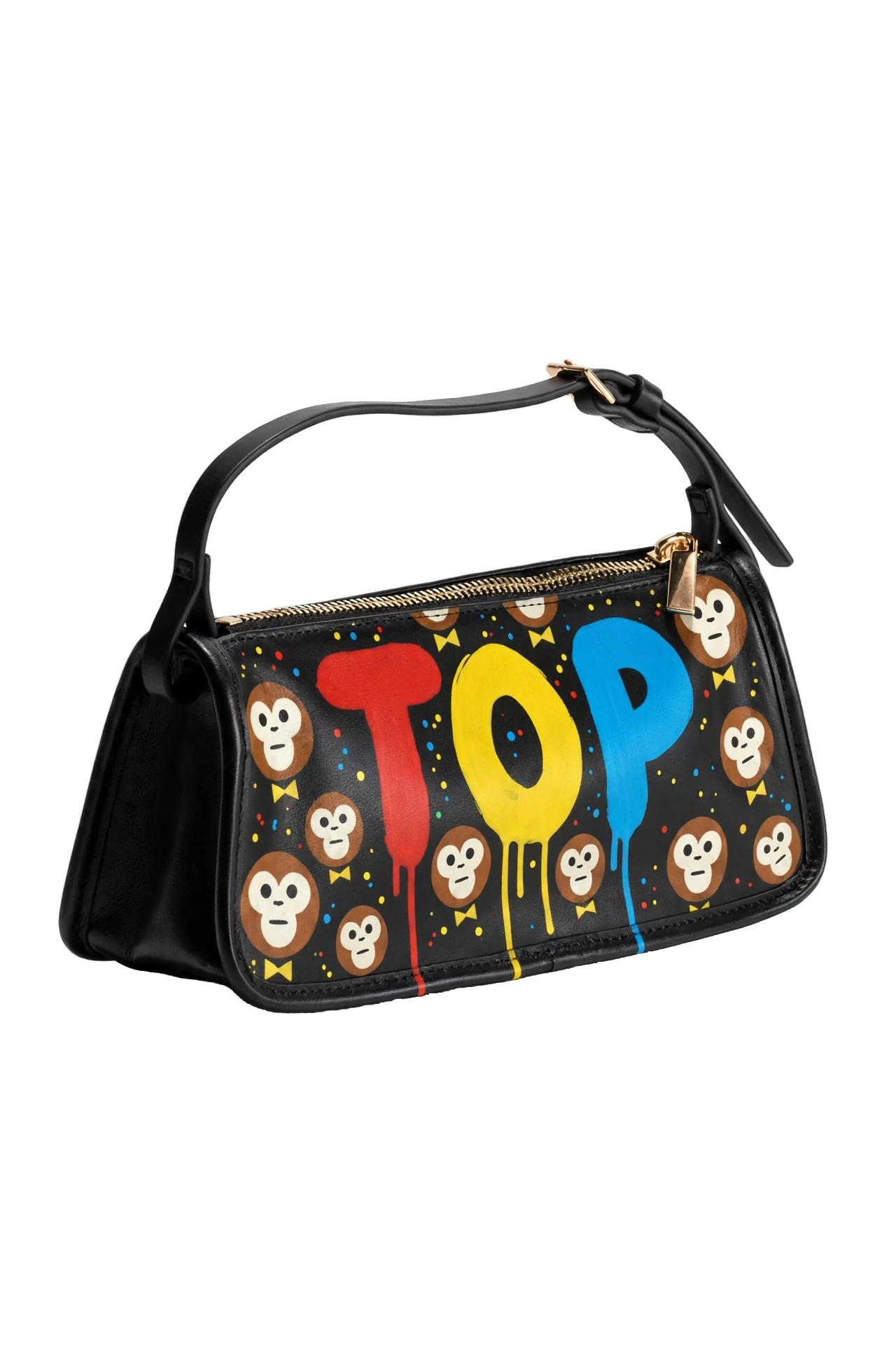 BLACK COLORS COATED LEATHER HANDBAG