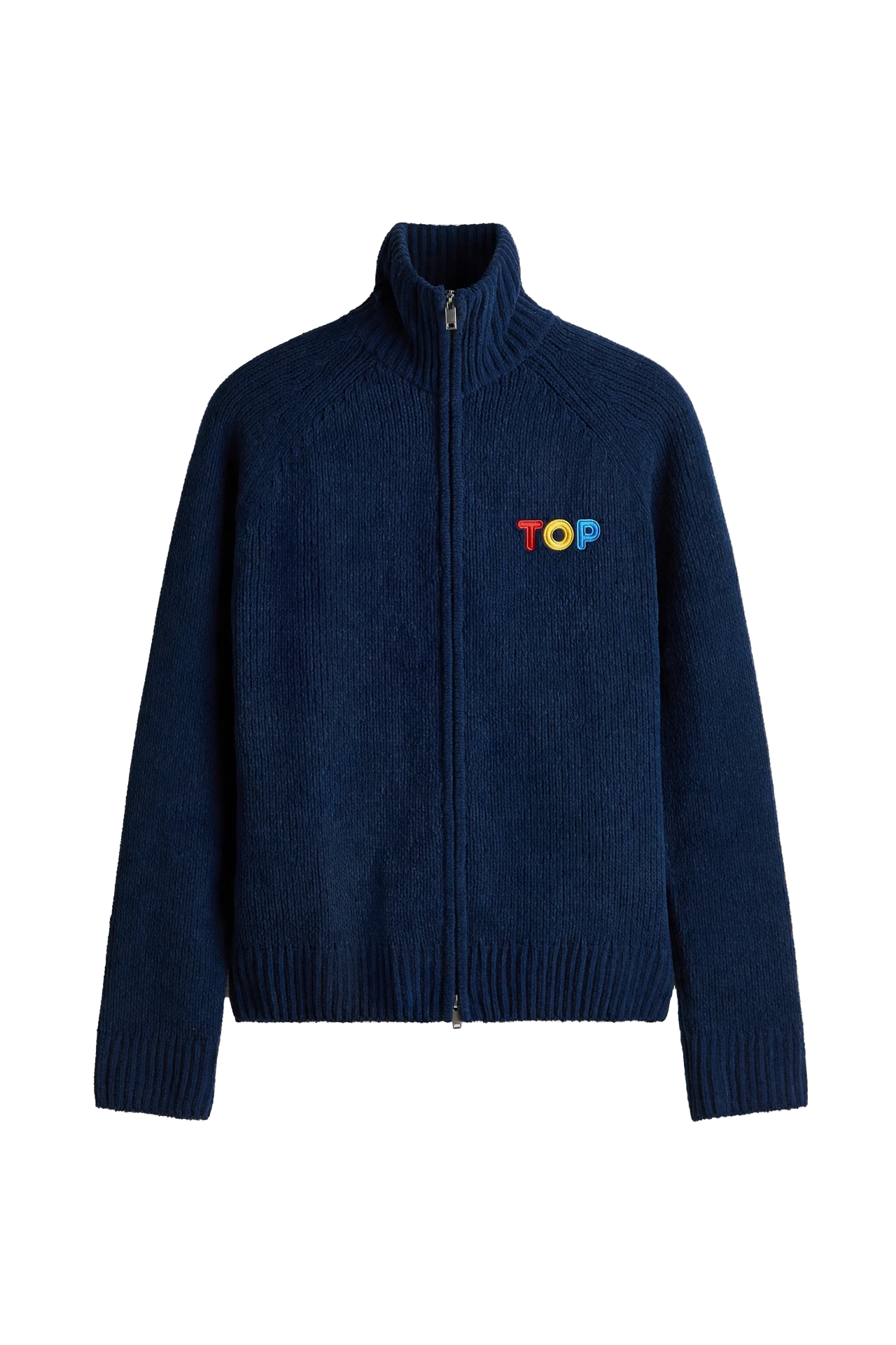 RELAXED-FIT NAVY CHENILLE CARDIGAN WITH ZIPPER