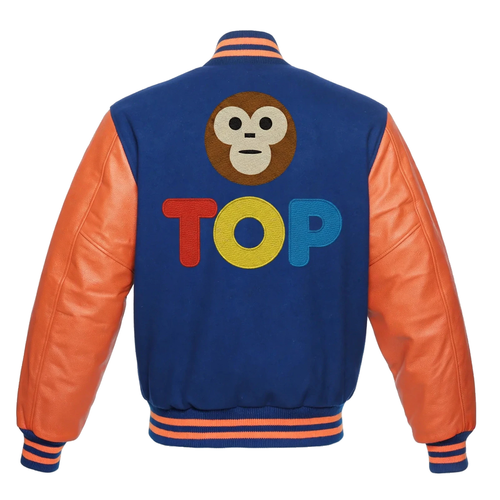 ROYAL WOOL ORANGE LEATHER TOP VARSITY JACKET