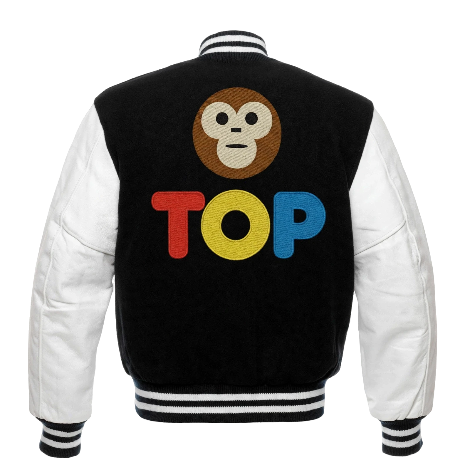 BLACK WOOL WHITE LEATHER TOP VARSITY JACKET