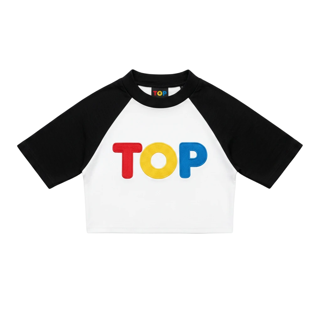COLOR BLOCK RAGLAN WHITE WITH BLACK CROP TOP T-SHIRT