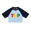 COLOR BLOCK RAGLAN BLUE WITH NAVY BLUE CROP TOP T-SHIRT