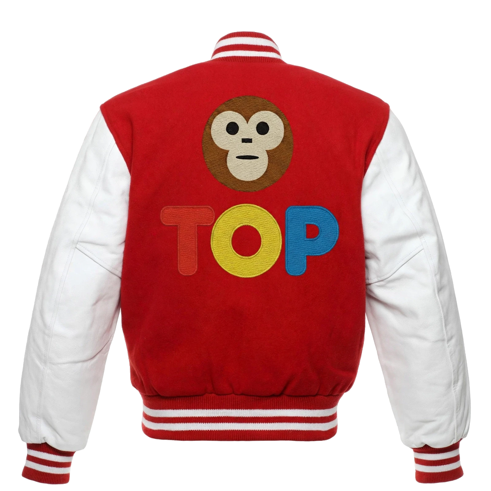 RED WOOL WHITE LEATHER TOP VARSITY JACKET