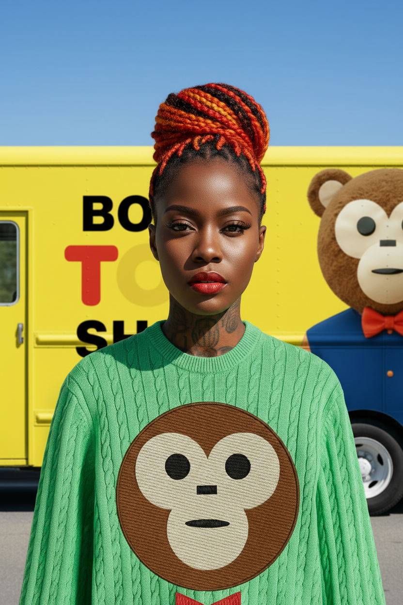 Female Green Sweater Truck BG