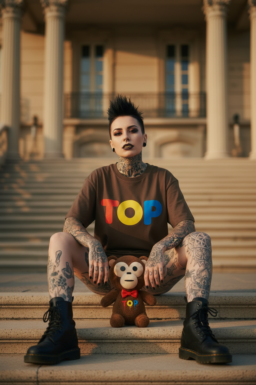 Female Sitting Mansion Steps Choco Tee Teddy