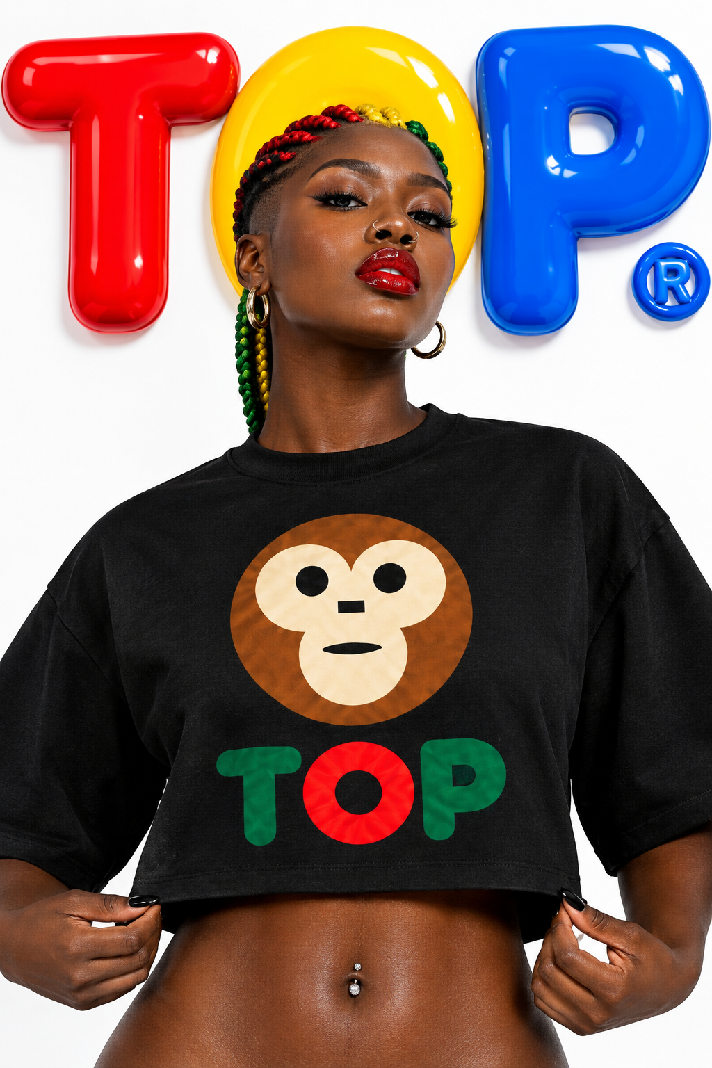 Ghana Model Midriff Crop Black Monkey Tee