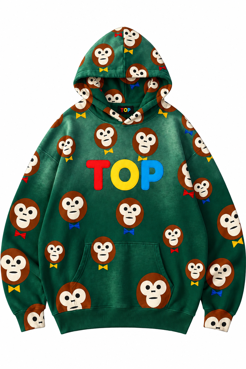 Green Monkey Hoodie Front Sunfade Polished