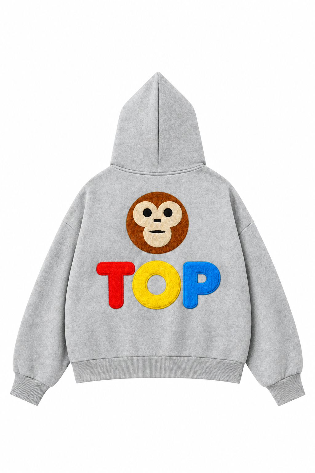 Grey TOP hoodie back website flat lay