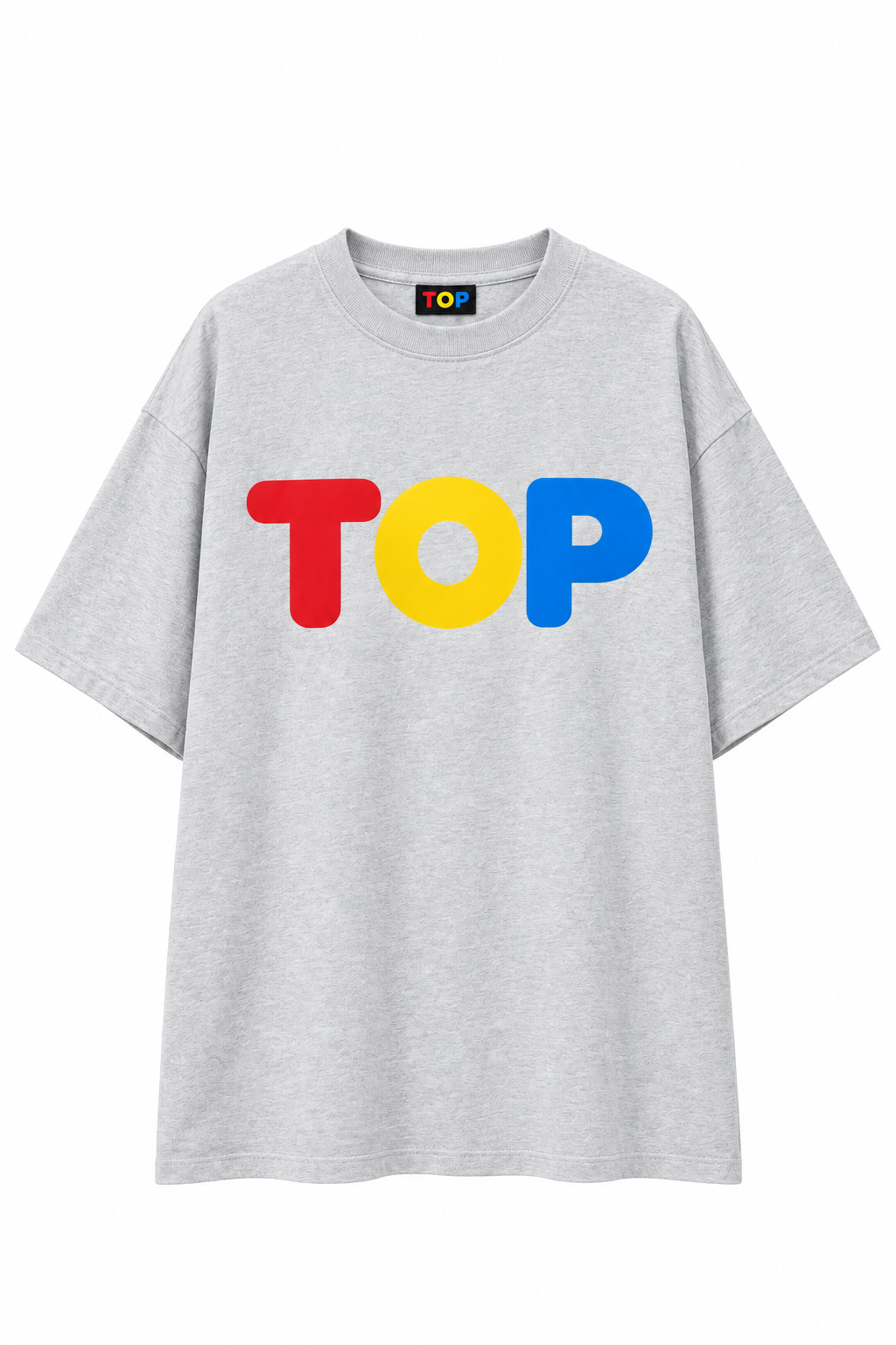 Grey TOP tee with matching neck tag