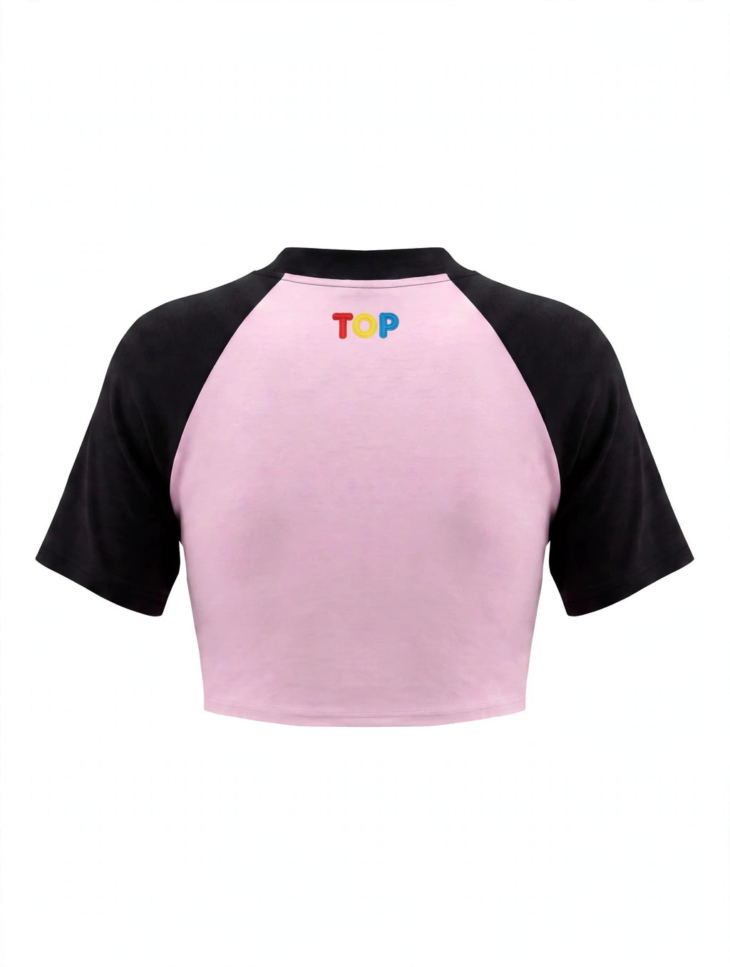 COLOR BLOCK RAGLAN PINK WITH BLACK CROP TOP T-SHIRT