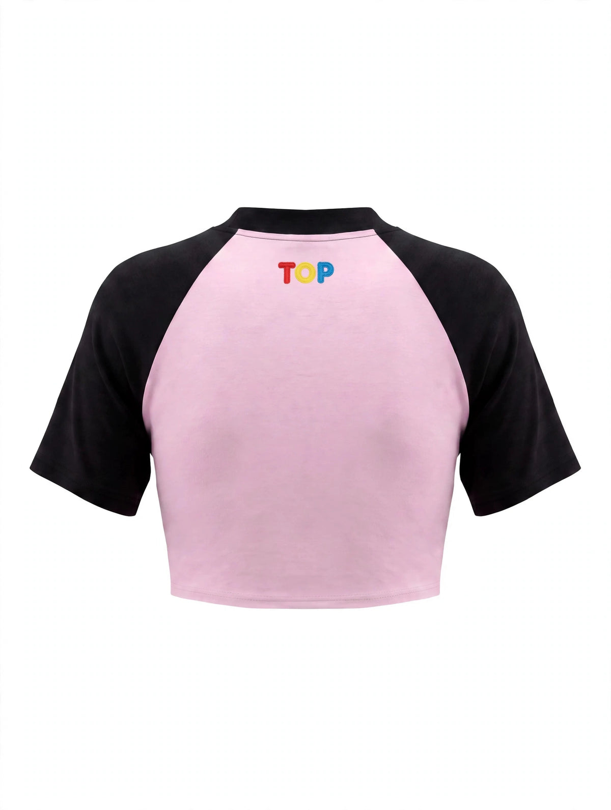 COLOR BLOCK RAGLAN PINK WITH BLACK CROP TOP T-SHIRT