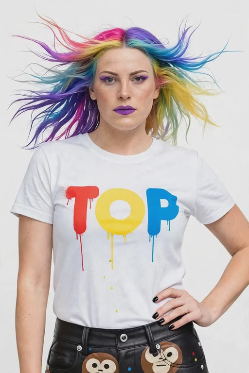 WHITE TOP COLORS DRIP FITTED T-SHIRT