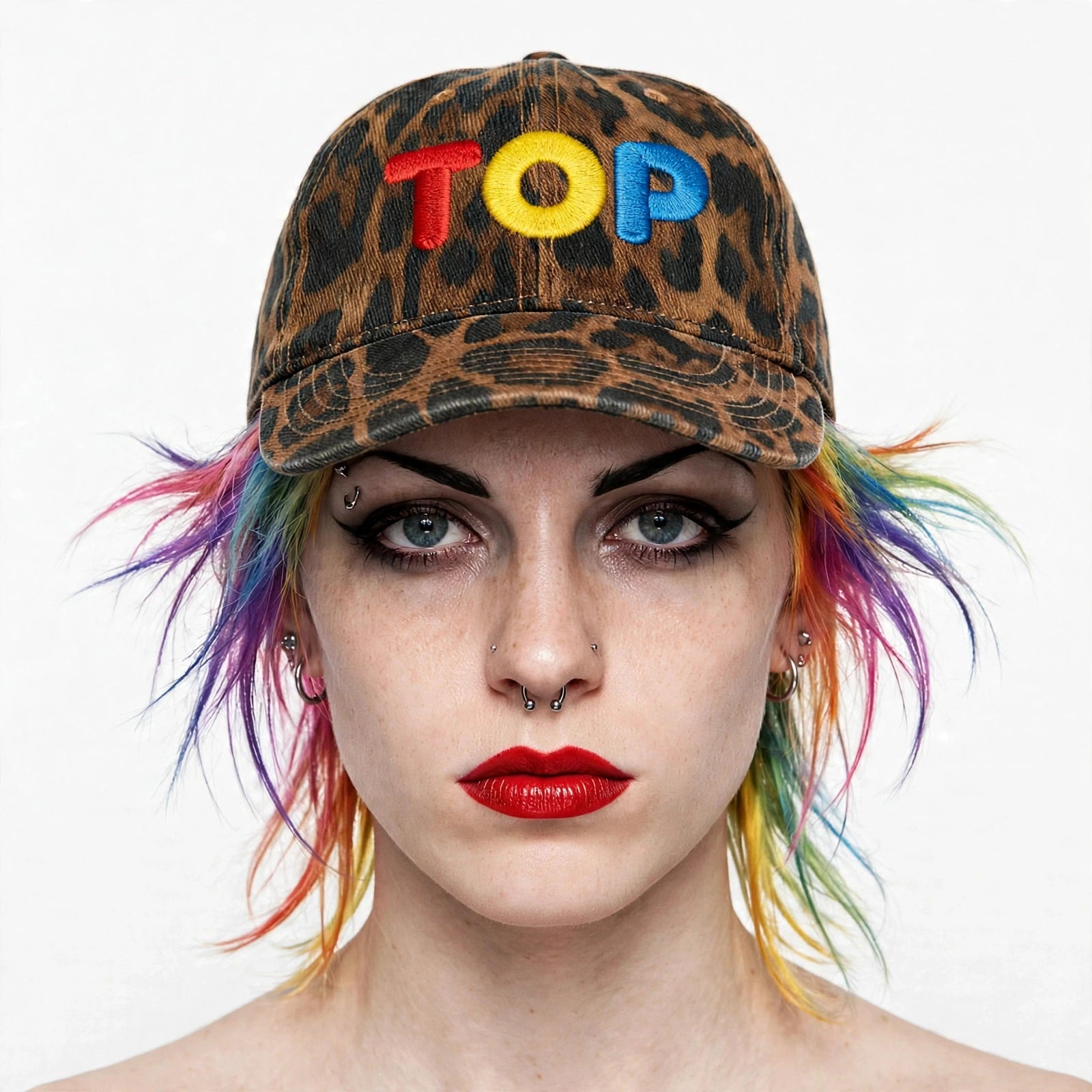BROWN LEOPARD COLORS TOP WASHED-LOOK TWILL BASEBALL CAP