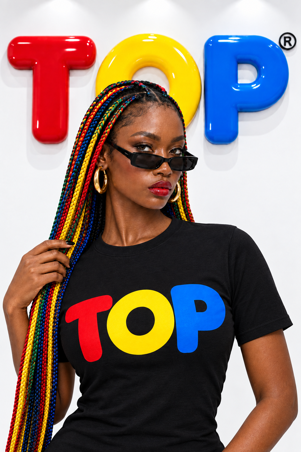 Rainbow Braids Black Tee Sunglasses