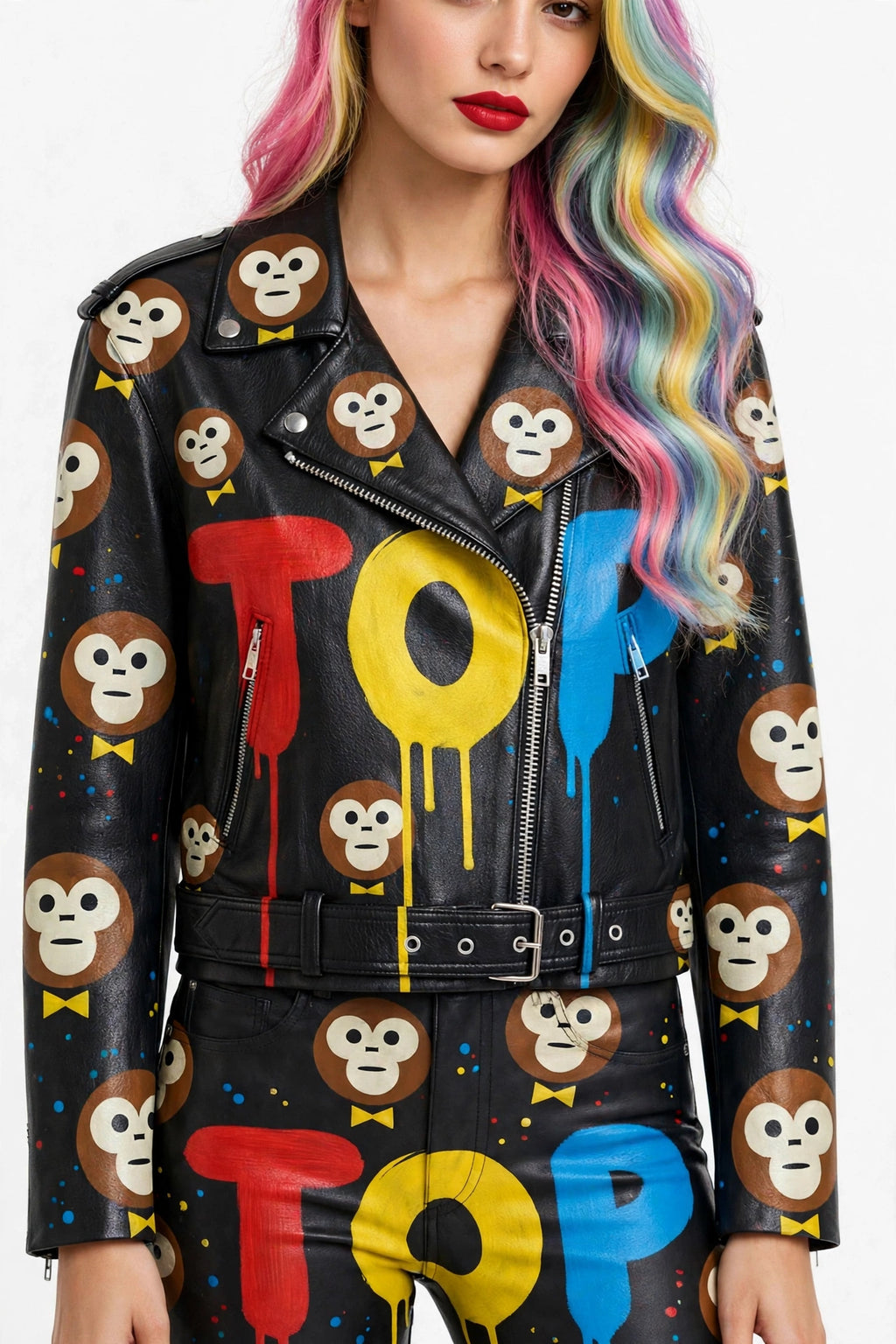 BLACK COATED TOP COLORS DRIP BIKER JACKET