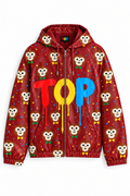 Red leather jacket with official logo mouth correction