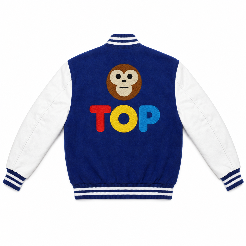 Royal Blue White Varsity Back Flat Lay