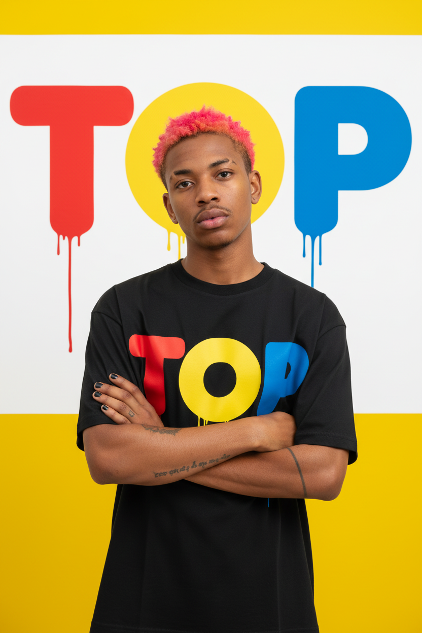 TOP COLORS BLACK OVERSIZED DRIP T-SHIRT