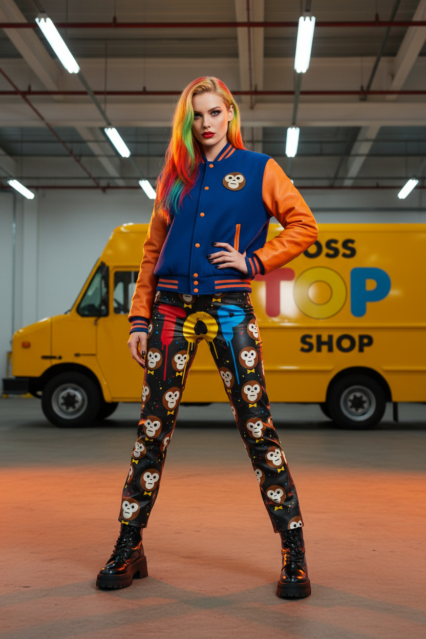 Solo Model Full Body Monkey Pants Orange Buttons