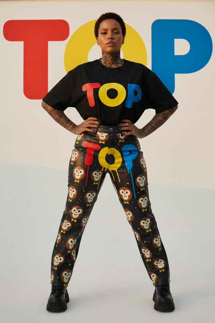 TWA Model - Black Tee Leather Pants