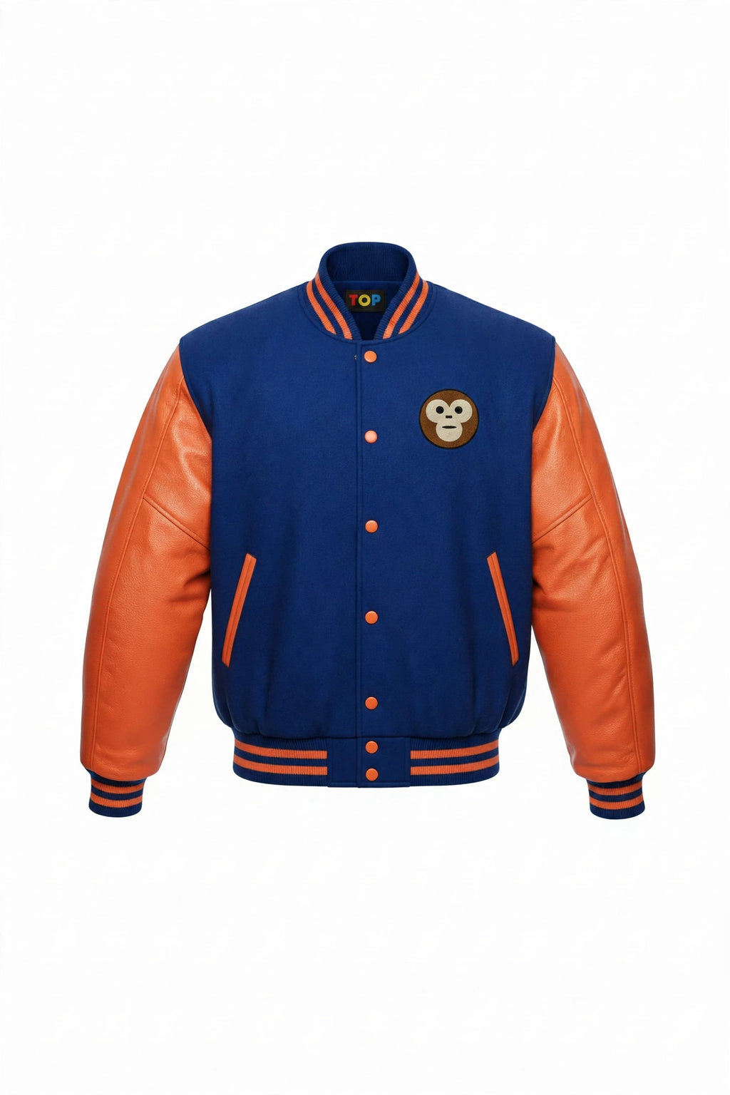 ROYAL WOOL ORANGE LEATHER TOP VARSITY JACKET