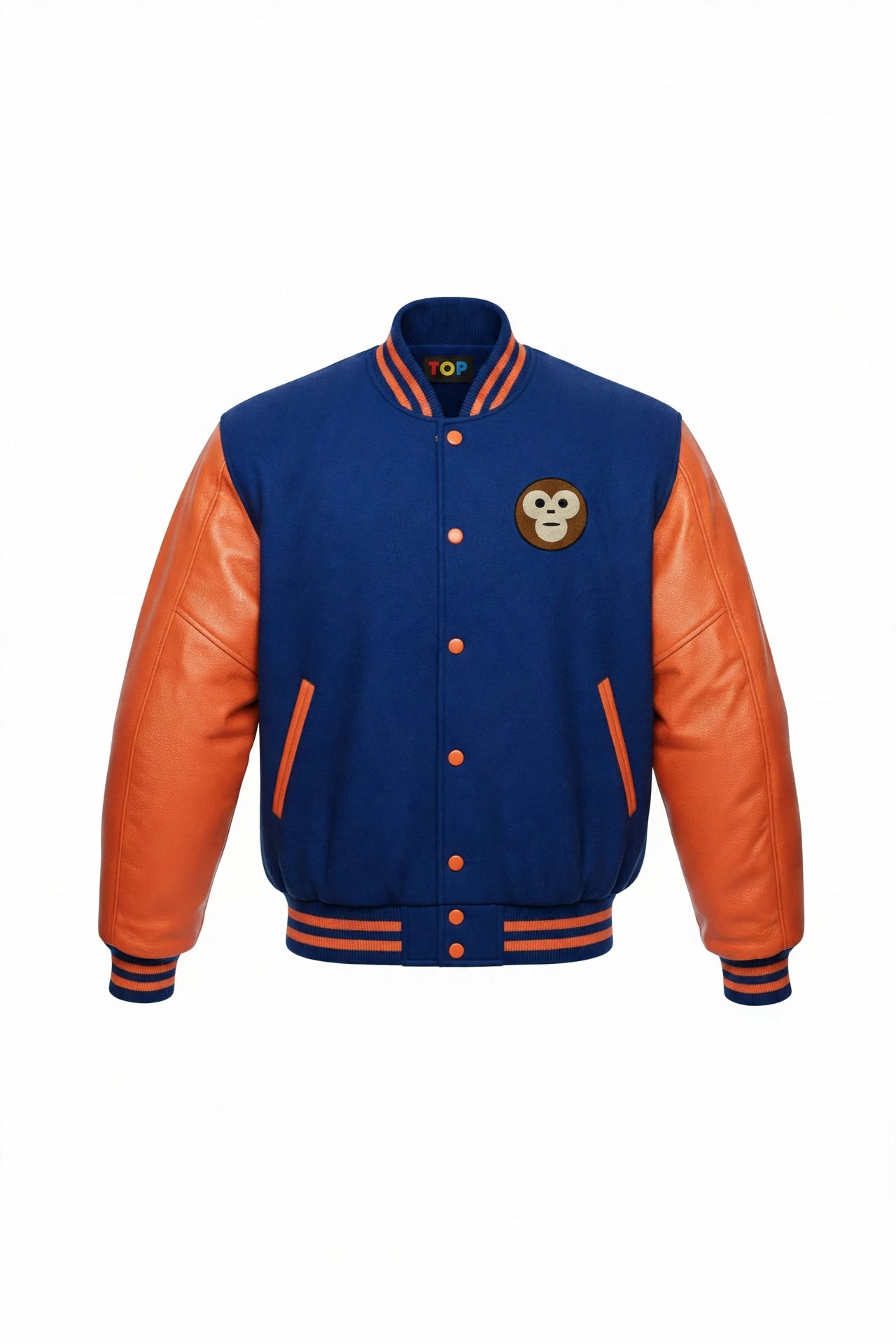 ROYAL WOOL ORANGE LEATHER TOP VARSITY JACKET