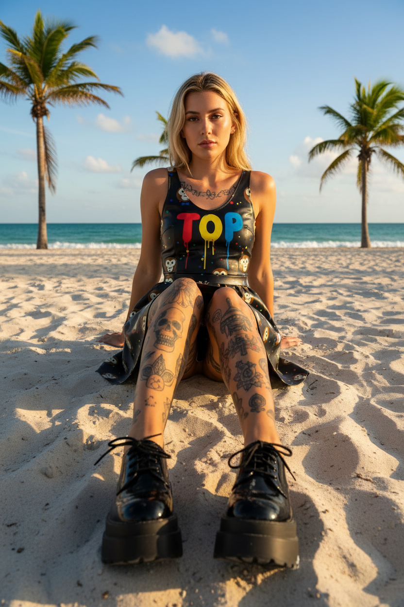 White Tattoo Legs - Miami Beach Sitting